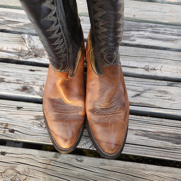 Texas Boot Co 9.5 5511 Gray Brown Western Cowgirl Boots Leather - Picture 6 of 7